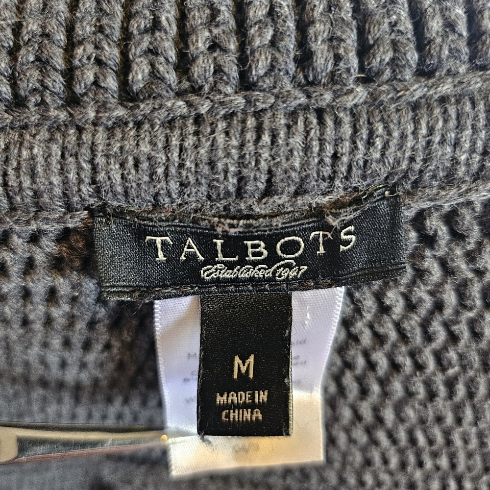 Talbots Gray 100% Cotton Cable Knit Collared Short Sleeve Buttoned Cardigan - Picture 7 of 8